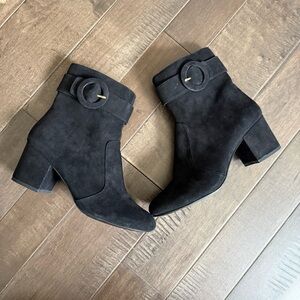 Nine West Quilby Leather Suede Booties Ankle Boots 8.5 Black Buckle Women’s